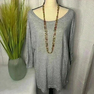 Adrienne Vittadini XL Women’s Blouse 3/4 Sleeve 100% Linen Striped Tunic